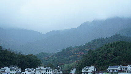 The beautiful old village view with the old buildings and natural environment in the countryside of the south China