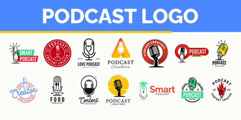 podcast logo design bundle concept. - obrazy, fototapety, plakaty