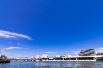 東京都市風景　隅田川　青空　7月