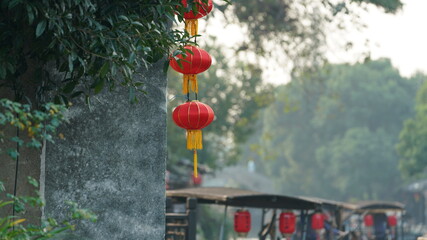 The old Chinese town view with the narrow lane and old brick made houses in the south of the China