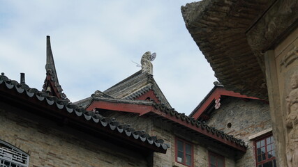 The old buildings view in the old Chinese temple with the Chinese classical designation