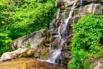 Beautiful waterfall in Sofiyivka park in Uman, Ukraine