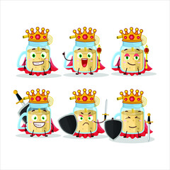 A Charismatic King banana smoothie cartoon character wearing a gold crown. Vector illustration