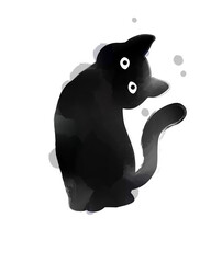Silhouette of cute watercolor black cat. Digital art painting.