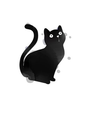 Silhouette of cute watercolor black cat. Digital art painting.