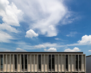 Top of the building on a new house with clear blue sky background