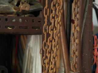 Rusty and old aged of steel (iron) chain from weather corrosion. 