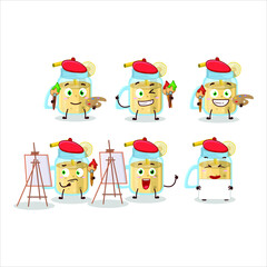 Artistic Artist of banana smoothie cartoon character painting with a brush. Vector illustration