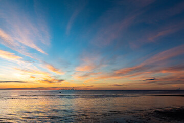 Silhouette at the hun hin beach of thailand on early morning in summer, Beautiful sunset over the...