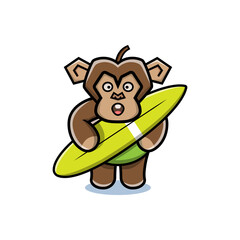 cartoon animal cute monkey holding a surfboard
