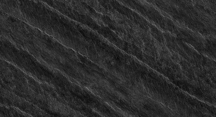 Black lined marble stone background with copy space. Black grunge banner with rock texture.