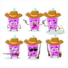 Cool cowboy grapes milk with boba cartoon character with a cute hat. Vector illustration