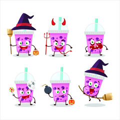 Halloween expression emoticons with cartoon character of grapes milk with boba. Vector illustration