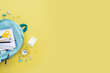 Back to school conceptual flat lay with different office supply objects