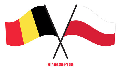 Belgium and Poland Flags Crossed And Waving Flat Style. Official Proportion. Correct Colors.