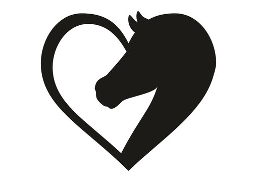 Horse head silhouette in heart frame, horse silhouette, horse head, horse heart, love of horses