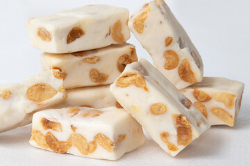 Nougat isolated on white background close up.