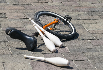 Unicycle used by clowns and jugglers. © Byron Ortiz/Wirestock