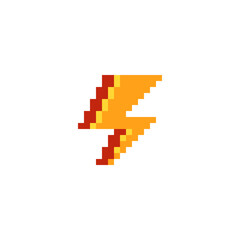 Fototapeta premium Electricity icon. Flash lightning. High voltage logo. Charging icon. Pixel art style design. 8-bit sprites. Isolated vector illustration.