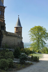 Drachenburg Castle garden view towards Bonn City