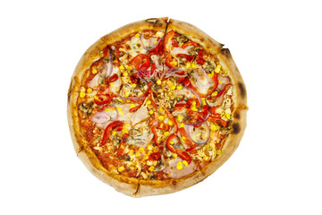 Delicious fresh pizza isolated on white background