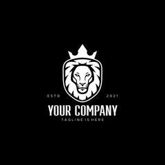 Lion King Shield Crown Logo Premium Vector