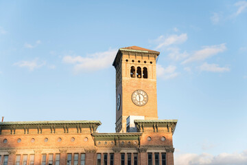 Clock tower on top of a traditional building at Tacoma, Washington
