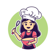 Cute bakery chef cartoon holding whisk and bowl