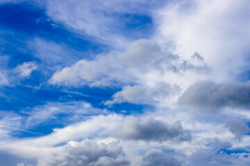 Bright blue sky with scattered white clouds