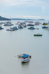 beautiful sea summer with boat at Chalong bay, Phuket province, Thailand. subject is blurred and...