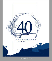 40th Anniversary logotype with hand drawn background blue color for celebration event, wedding, greeting card, and invitation.