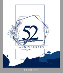 52nd Anniversary logotype with hand drawn background blue color for celebration event, wedding, greeting card, and invitation.