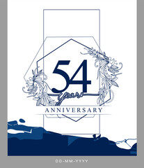 54th Anniversary logotype with hand drawn background blue color for celebration event, wedding, greeting card, and invitation.