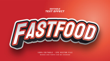 Fast Food Text Style in White, Red, and Black with 3D Embossed Effect. Editable Text Style Effect