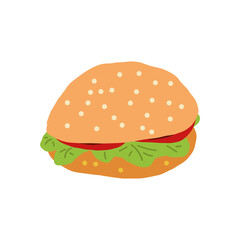 hamburger hand drawn vector. cartoon, icon, sticker. menu, fast food, cafe.