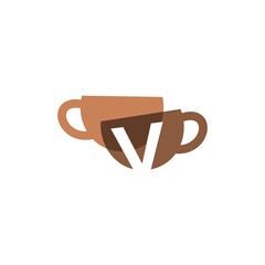 v letter coffee cup overlapping color logo vector icon illustration