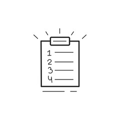 Clipboard with check lists paper. Hand drawn icon. Vector.