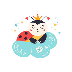 Cartoon Ladybug vector Cute sleeping ladybird insect