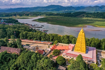 Chedi Phutthakhaya or Puttakaya Pagoda, Wat wang Wiwekaram or wat luang pho uttama in Sangkhlaburi,...