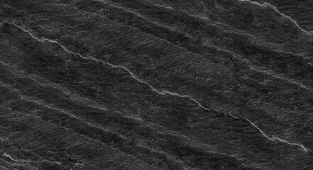 Black lined marble stone background with copy space. Black grunge banner with rock texture.