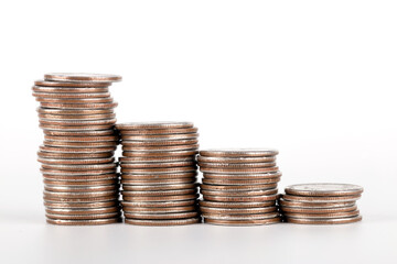Dollar coins on white background