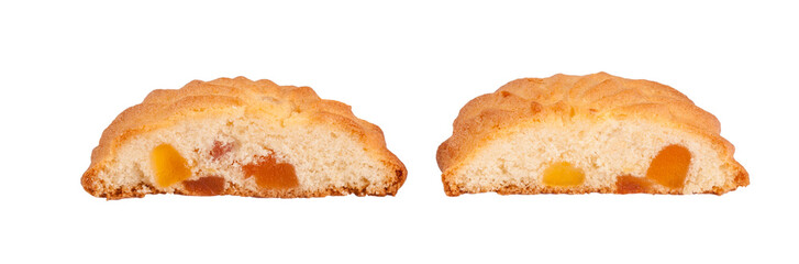 Butter shortbread biscuit cut in half with marmalade