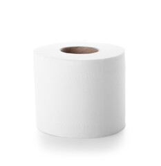 Roll of toilet paper on white background