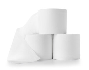 Rolls of toilet paper on white background