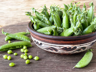 peas on a wooden table