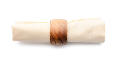 Fabric napkin with ring on white background