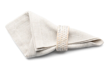 Fabric napkin with ring on white background