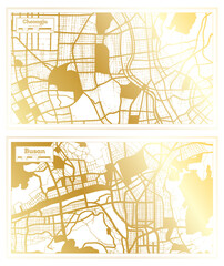 Busan and Cheongju South Korea City Map Set.