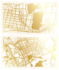 Anyang and Bucheon South Korea City Map Set.