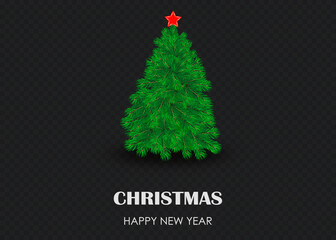Christmas Decoration. Green branches of a Christmas tree on a background of wood. Vector Eps10
